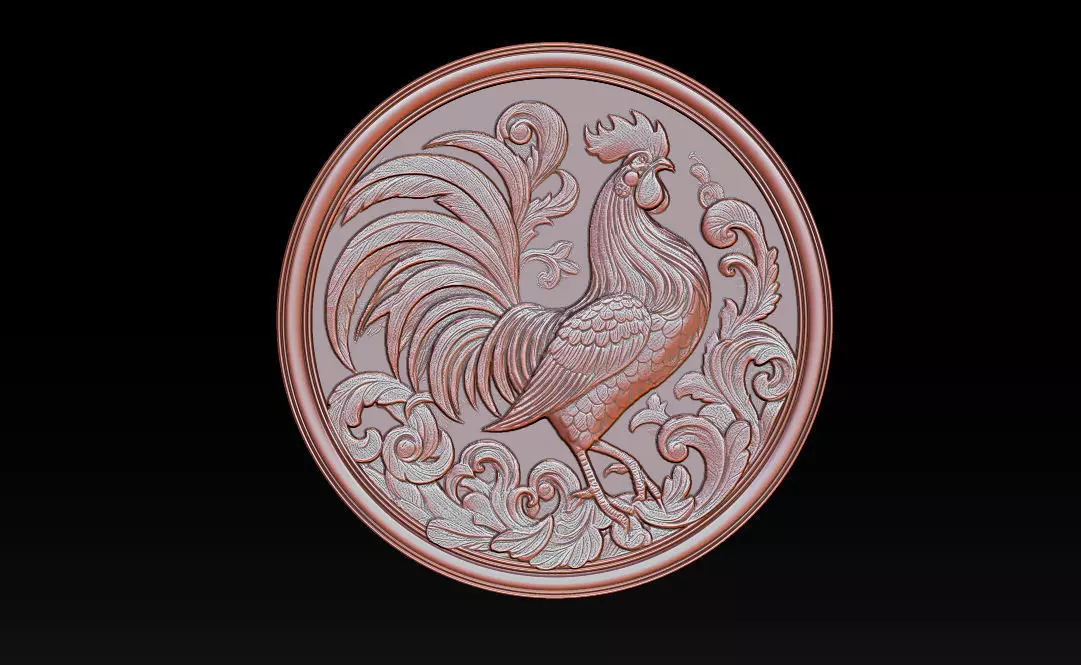 Rooster relief coin - CNC Relief Model 3D print model