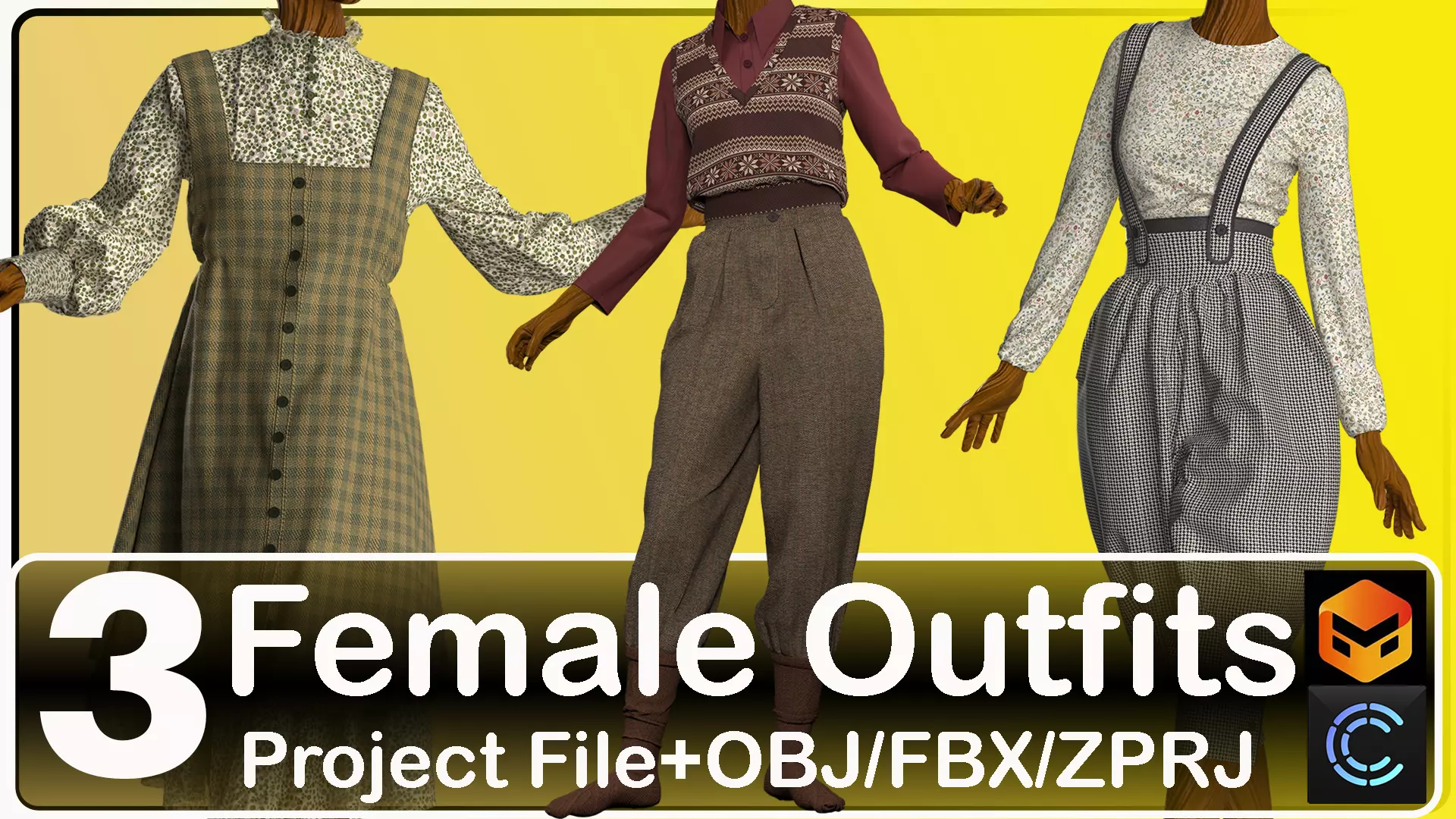3 Female outfits 3D model