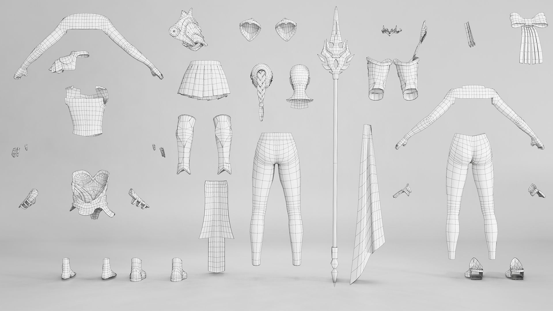 Spearwoman game character Low-poly 3D model_20