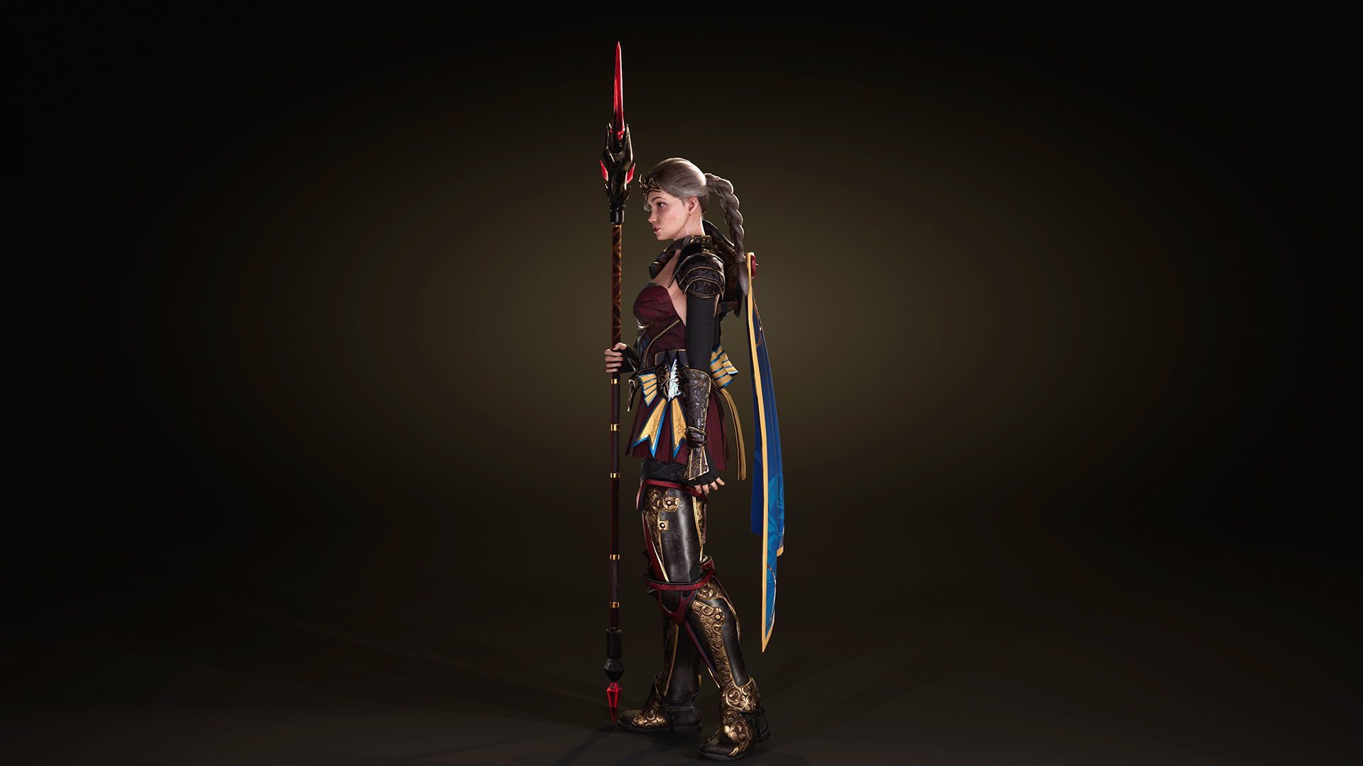 Spearwoman game character Low-poly 3D model_8