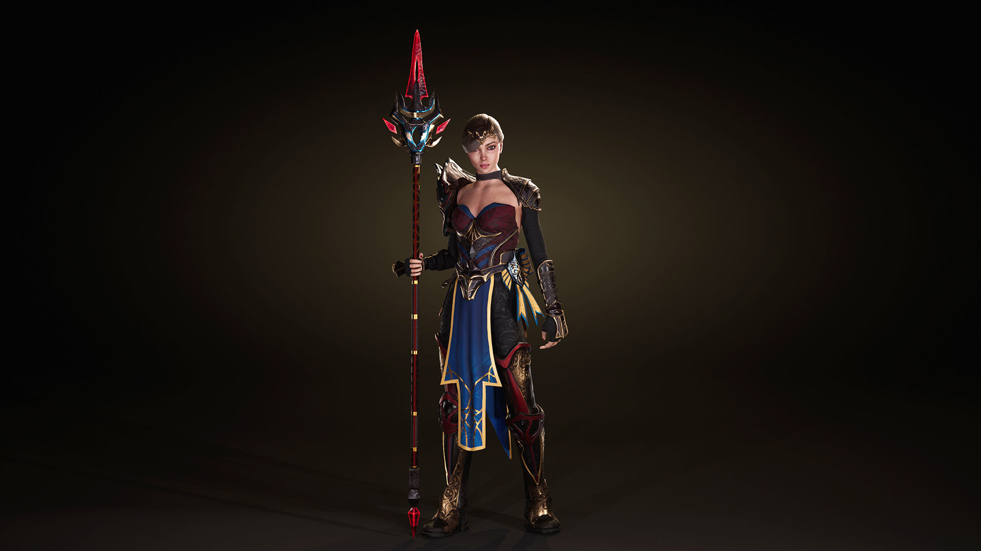 Spearwoman game character Low-poly 3D model_5