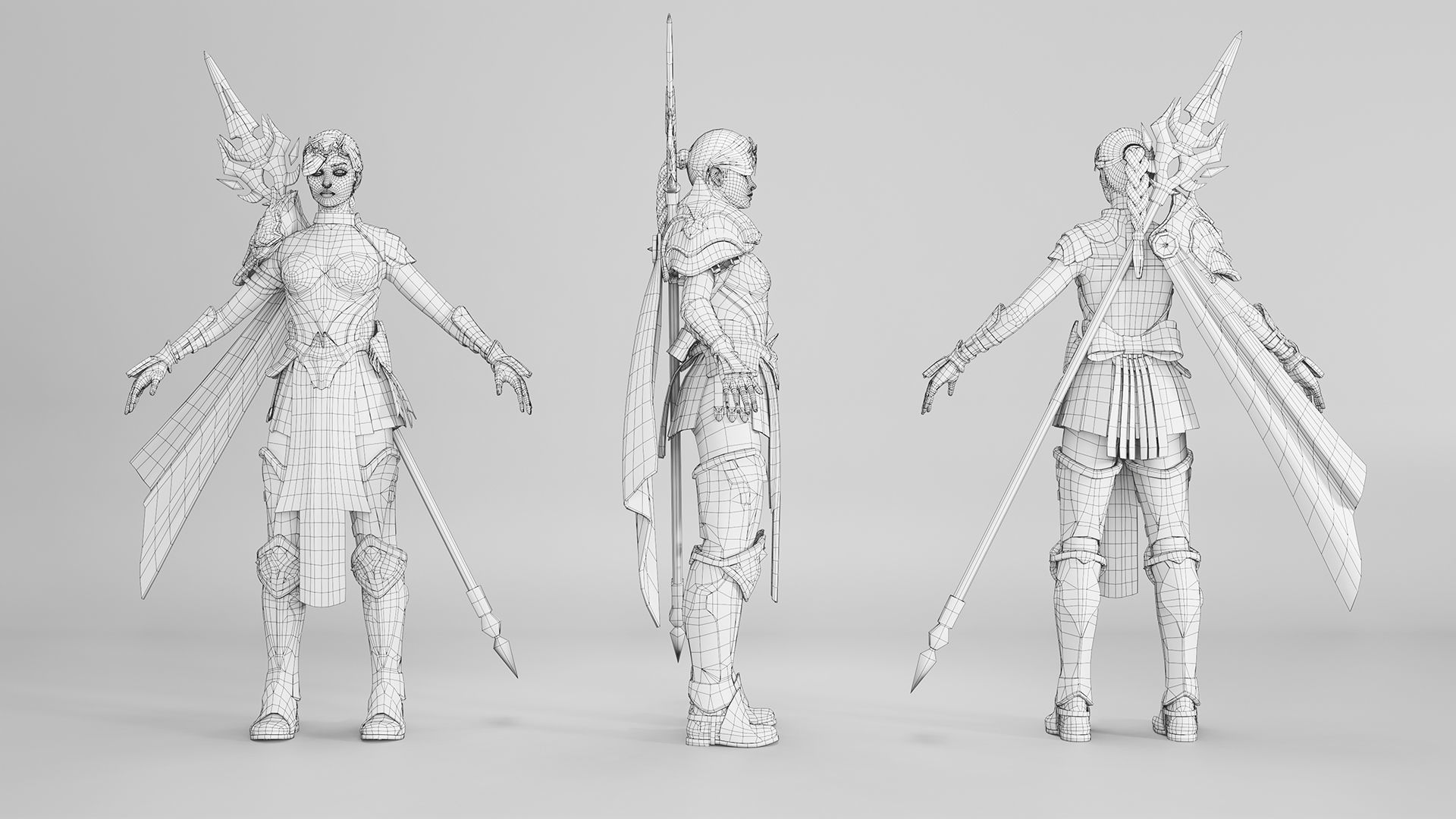 Spearwoman game character Low-poly 3D model_18