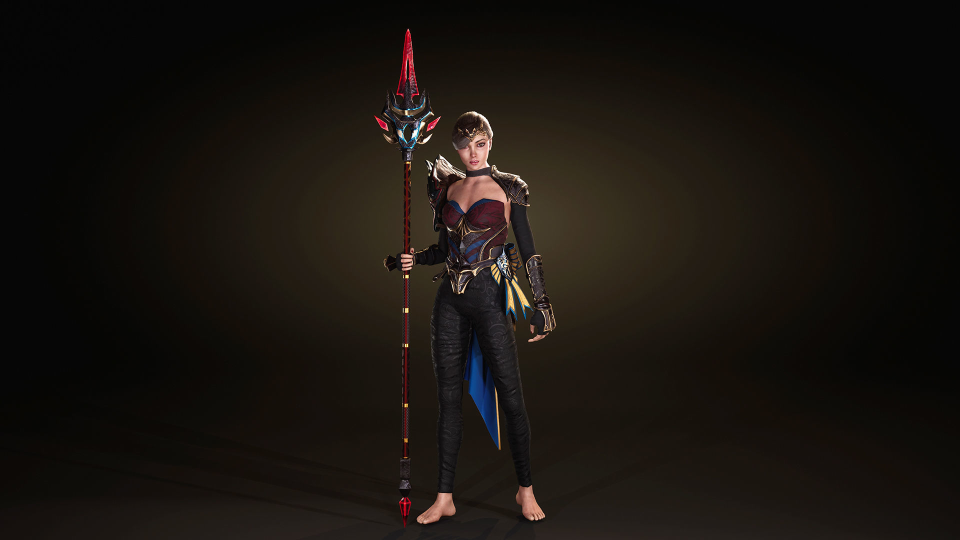 Spearwoman game character Low-poly 3D model_11