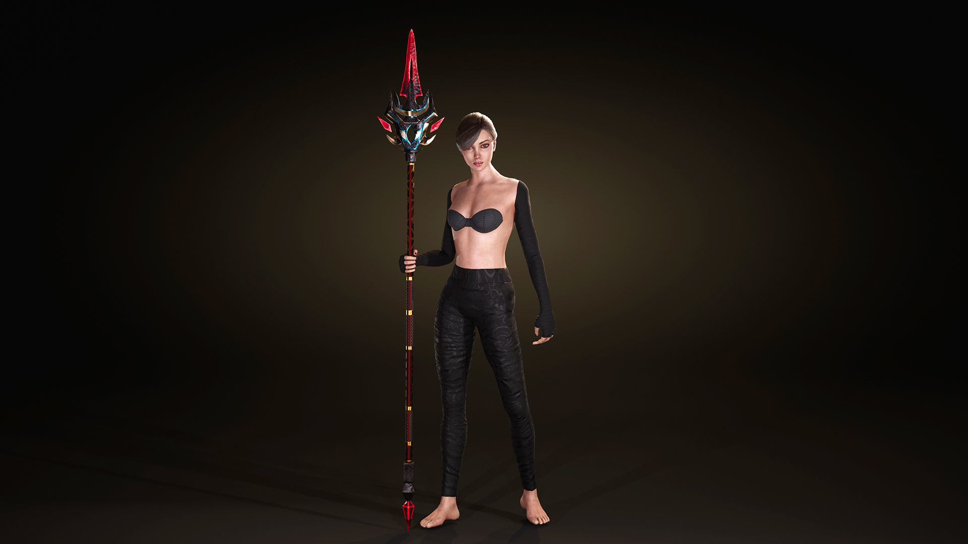 Spearwoman game character Low-poly 3D model_13