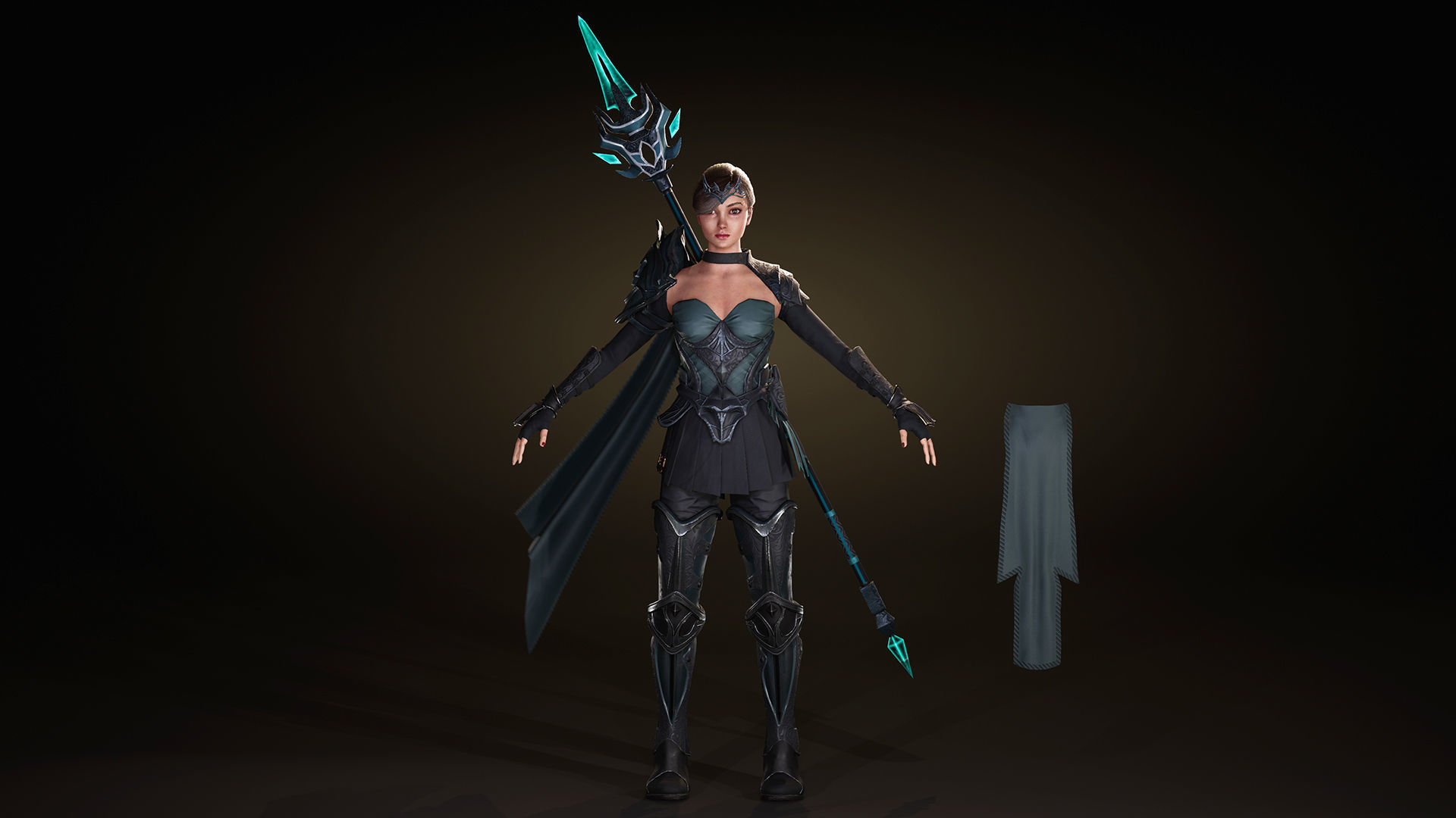 Spearwoman game character Low-poly 3D model_4