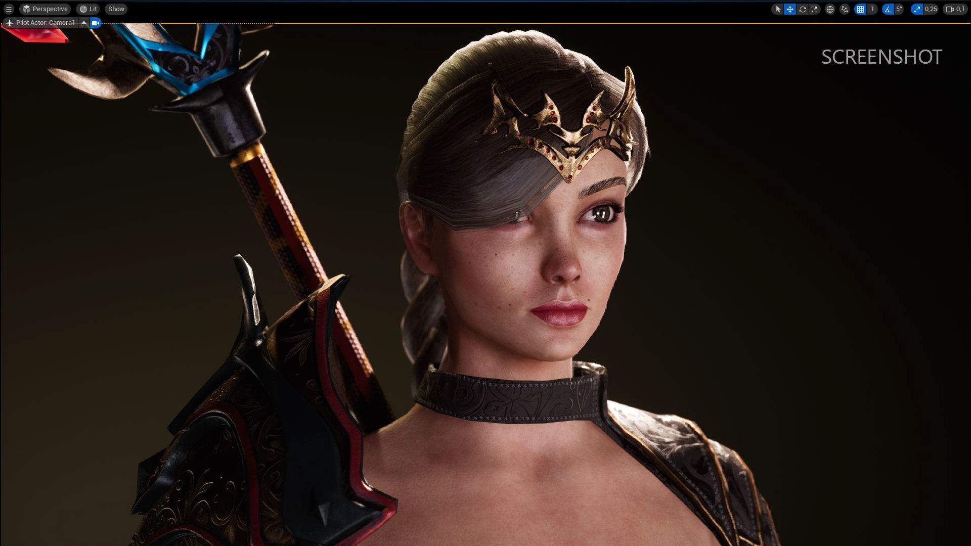 Spearwoman game character Low-poly 3D model_17