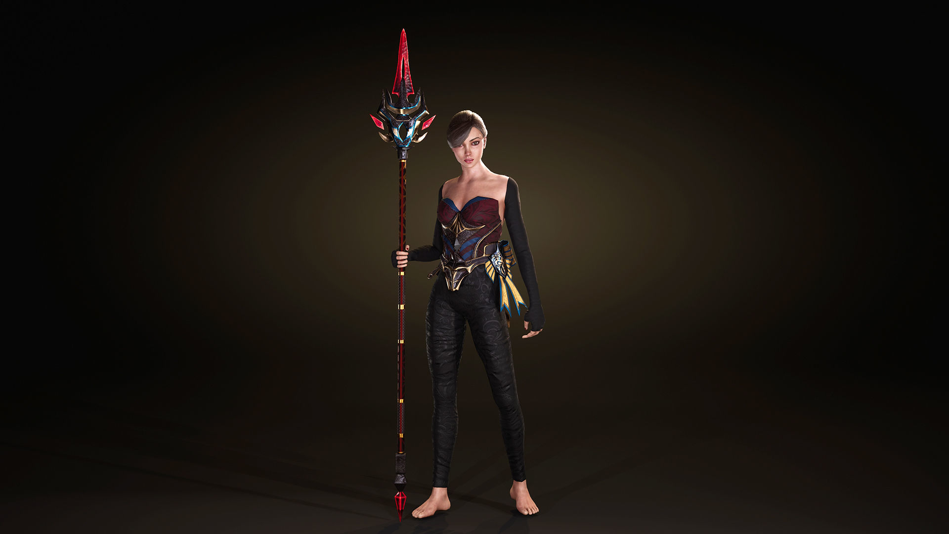 Spearwoman game character Low-poly 3D model_12
