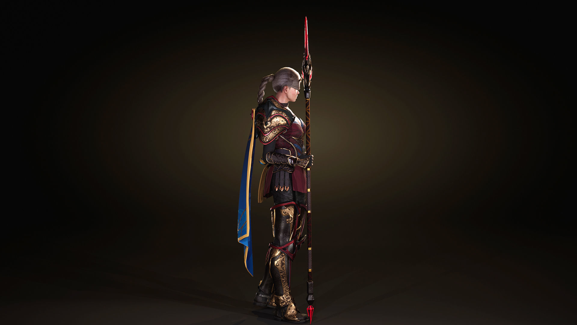 Spearwoman game character Low-poly 3D model_6