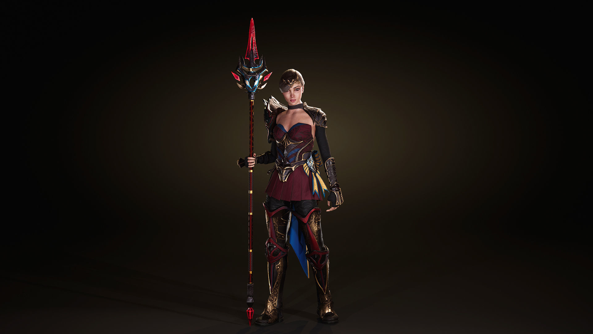 Spearwoman game character Low-poly 3D model_9