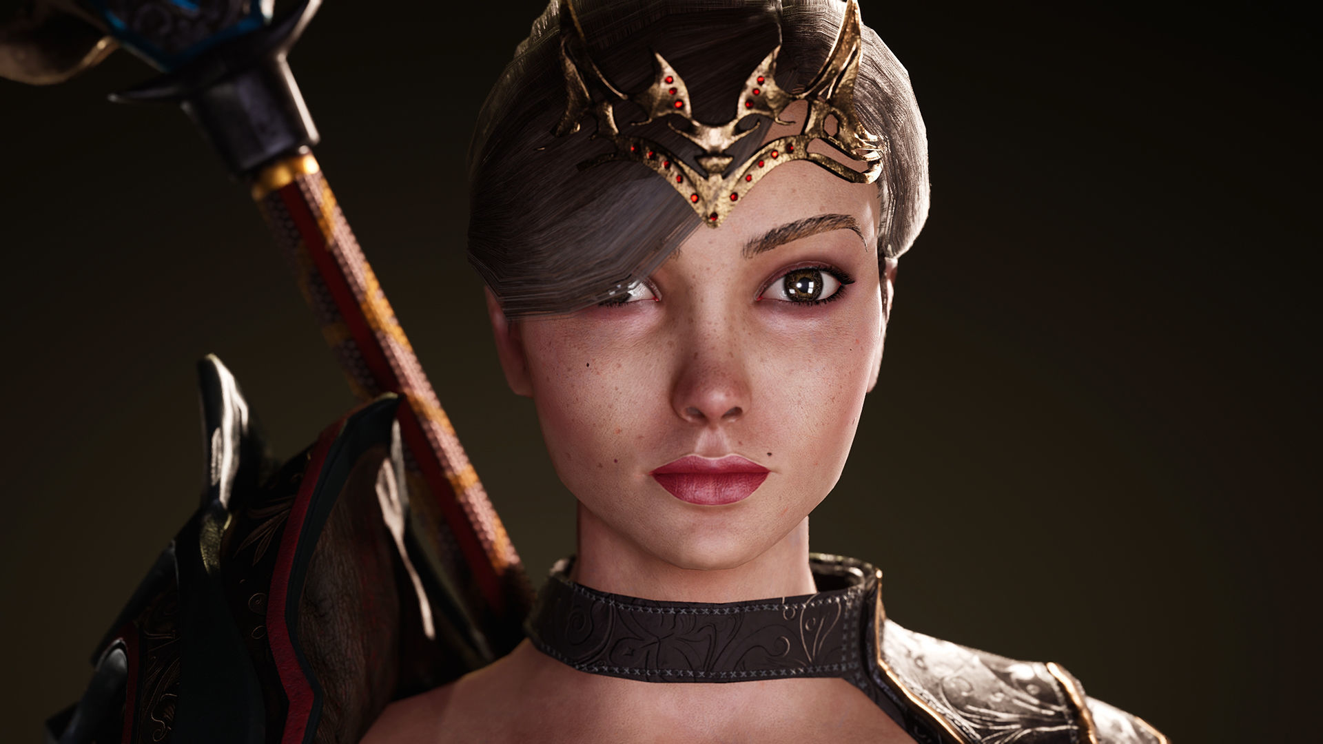 Spearwoman game character Low-poly 3D model_16