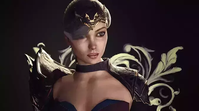 Spearwoman game character Low-poly 3D model