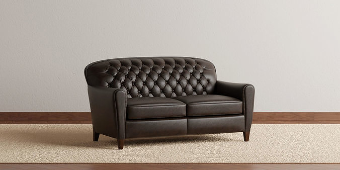 Edmund Tufted Leather Loveseat Sofa 3D model