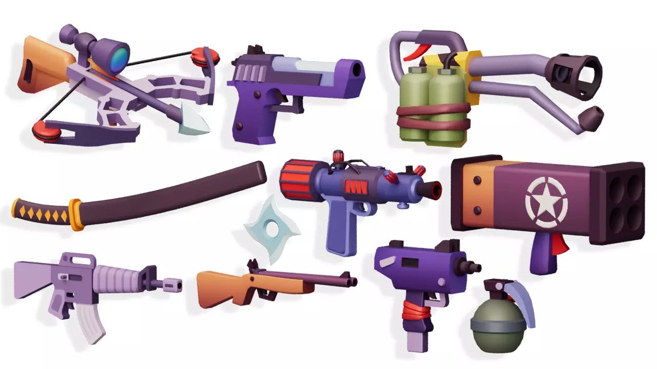 Hypercasual Weapon Props Pack Low-poly 3D model_0