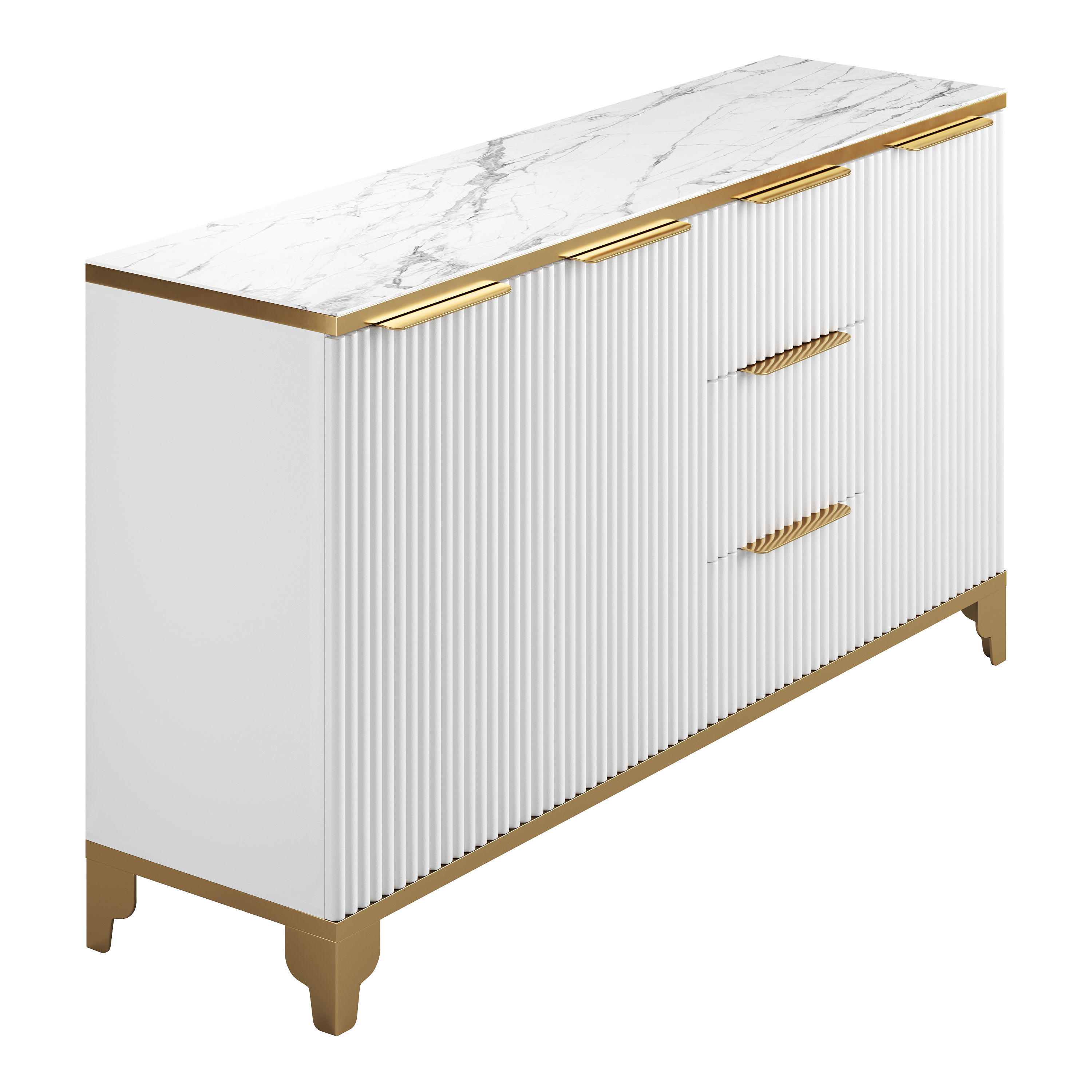 White Sideboard with Tempered Glass 3D model_6