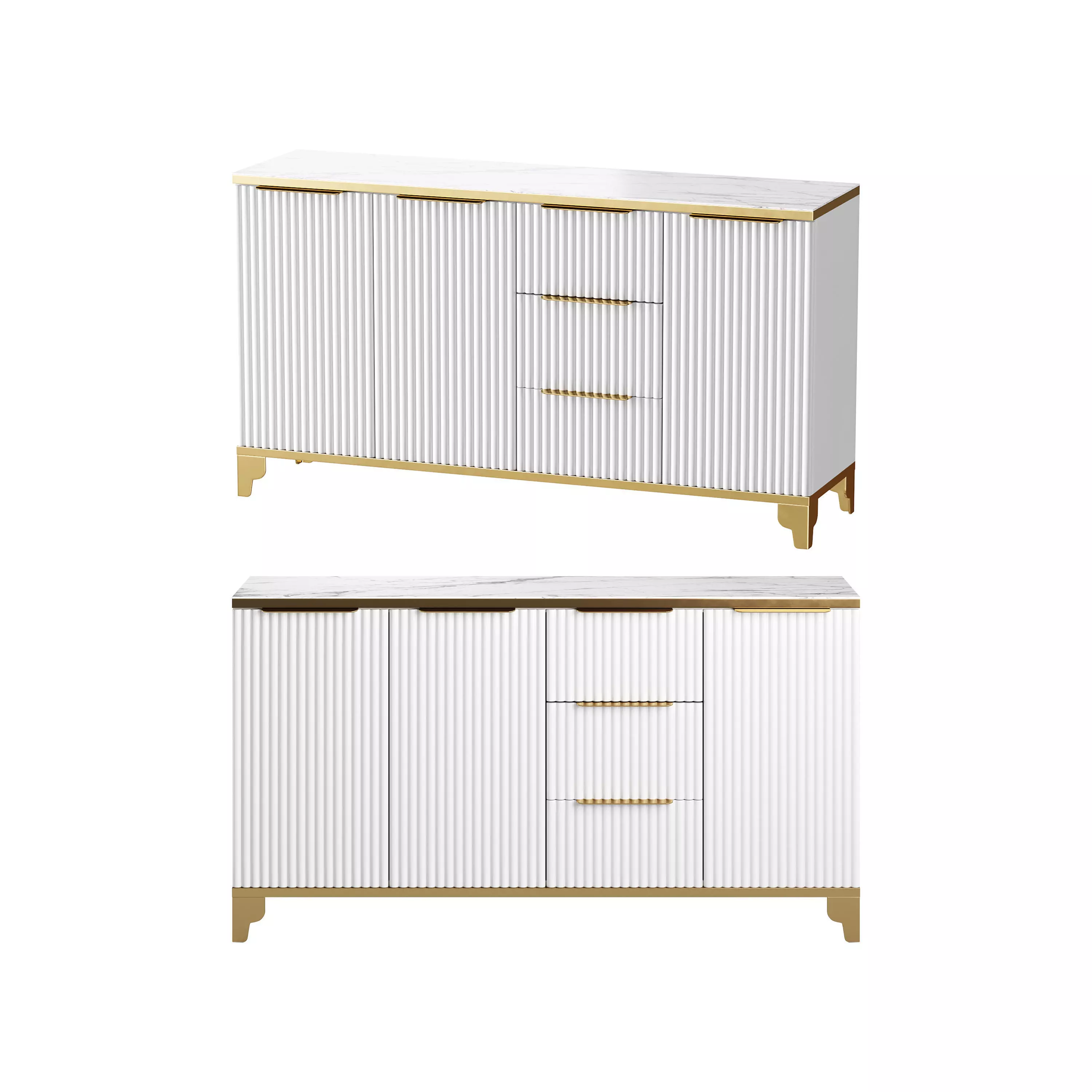 White Sideboard with Tempered Glass 3D model_0