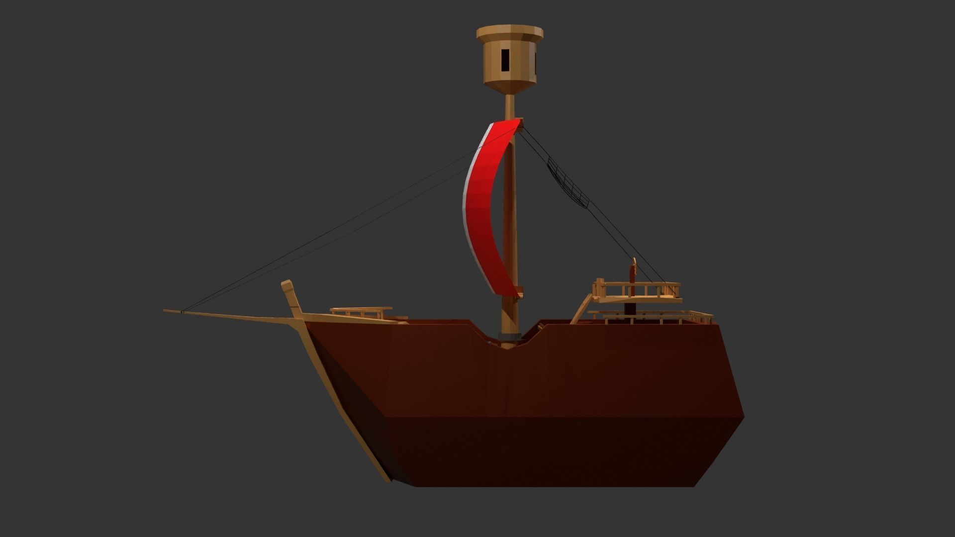 Stylized ship Low-poly 3D model_4