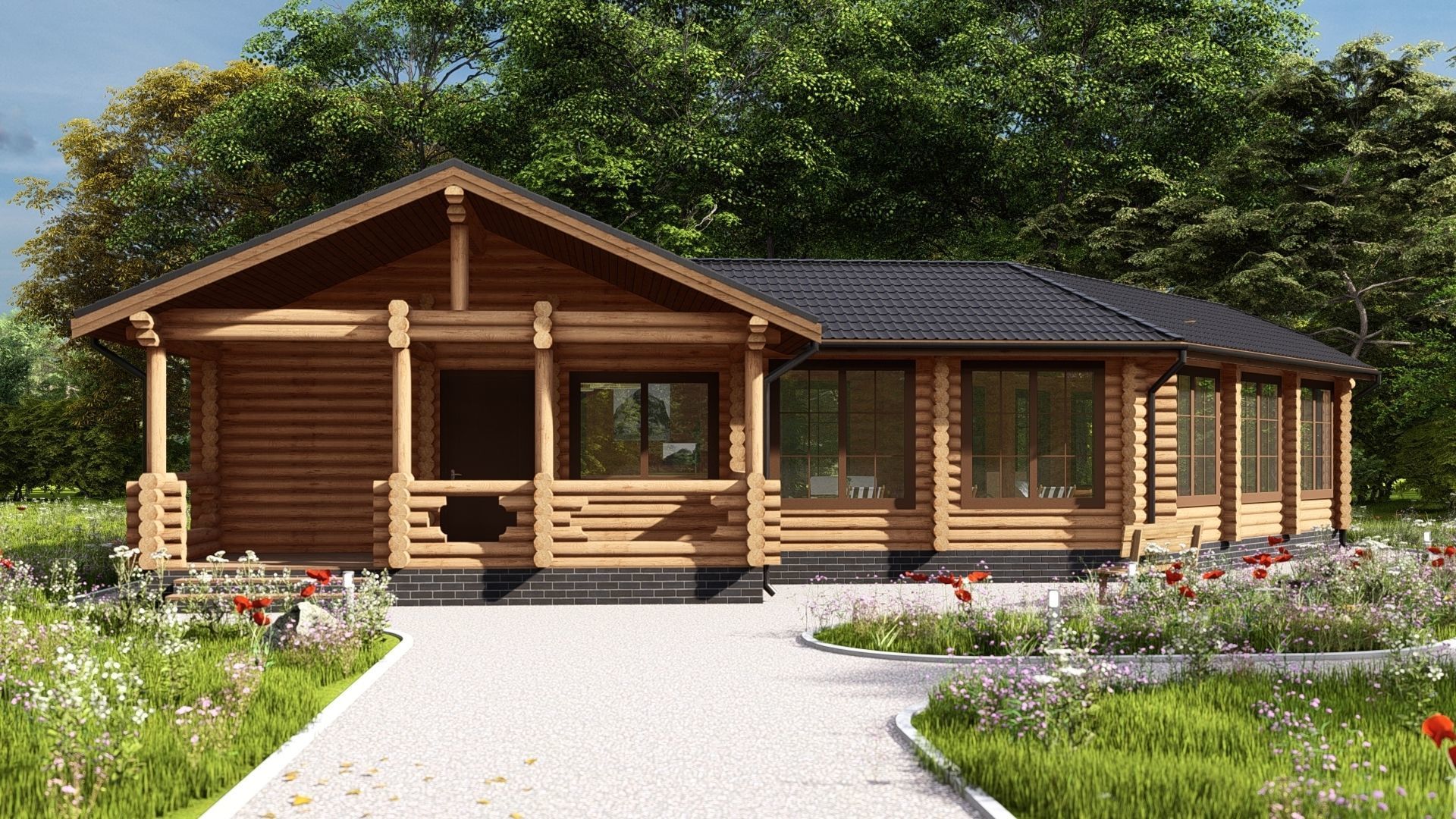 3D model of a wooden bathhouse with a pool 3D model_3