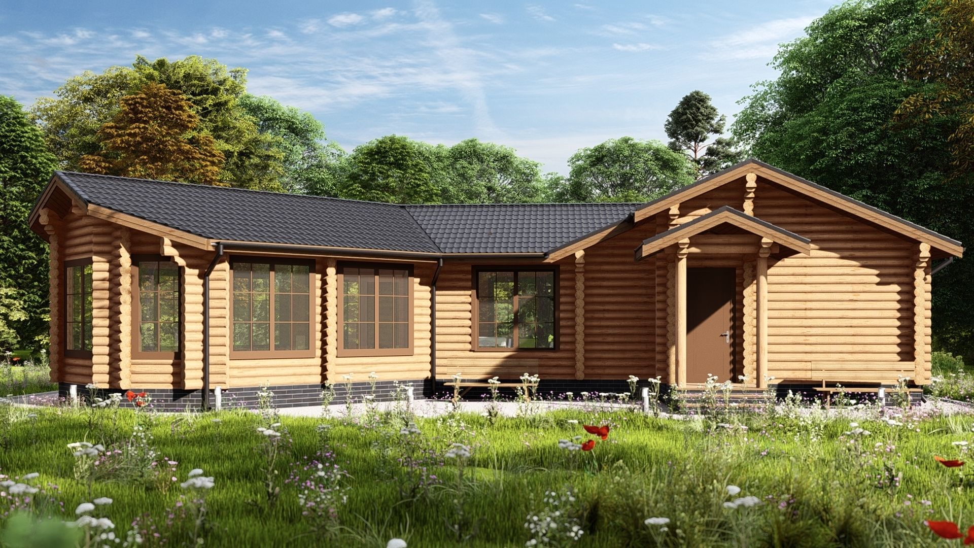 3D model of a wooden bathhouse with a pool 3D model_5