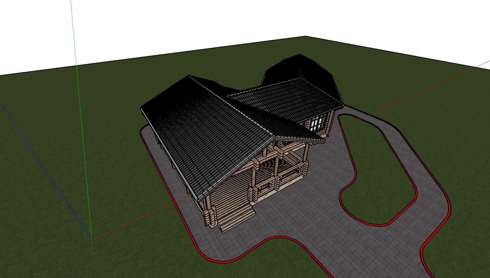 3D model of a wooden bathhouse with a pool 3D model_15