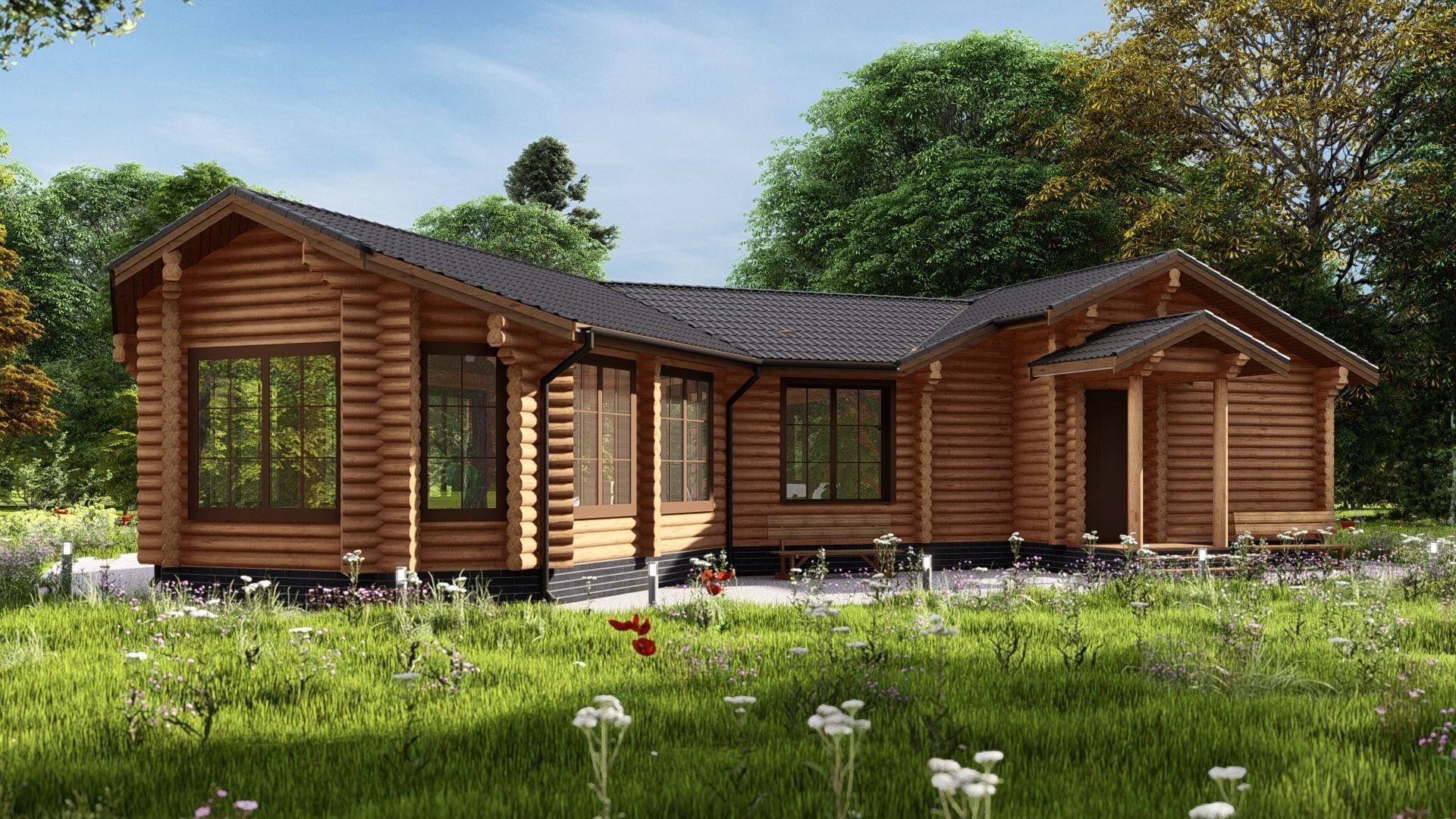 3D model of a wooden bathhouse with a pool 3D model_1