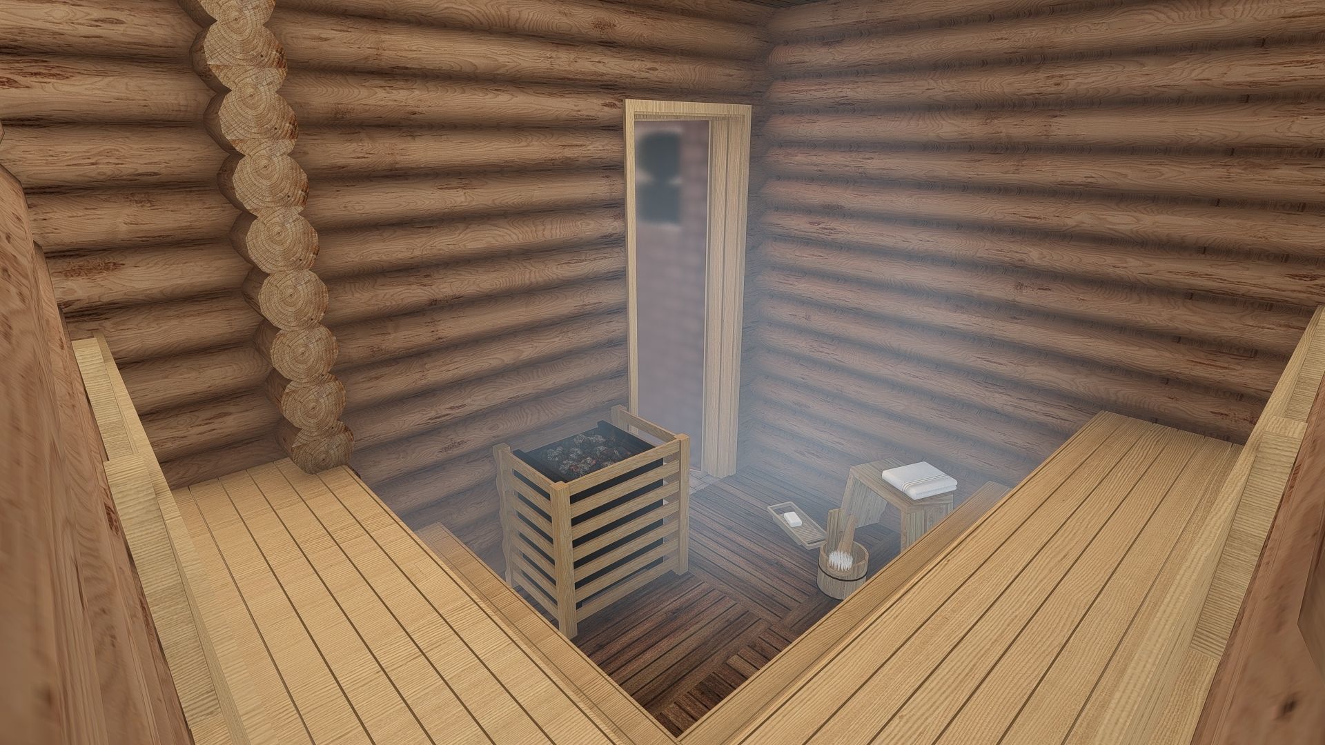 3D model of a wooden bathhouse with a pool 3D model_10