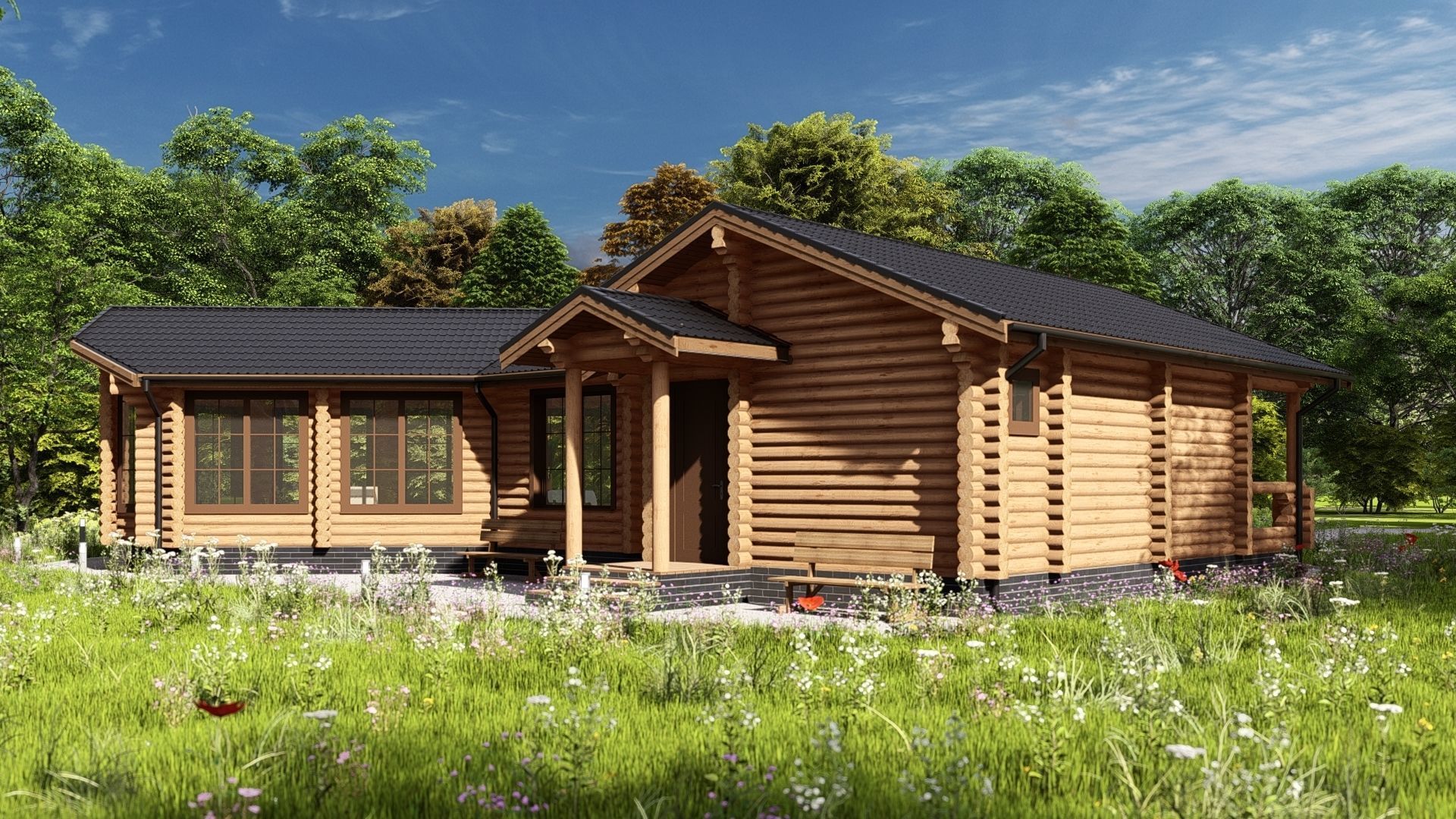 3D model of a wooden bathhouse with a pool 3D model_2