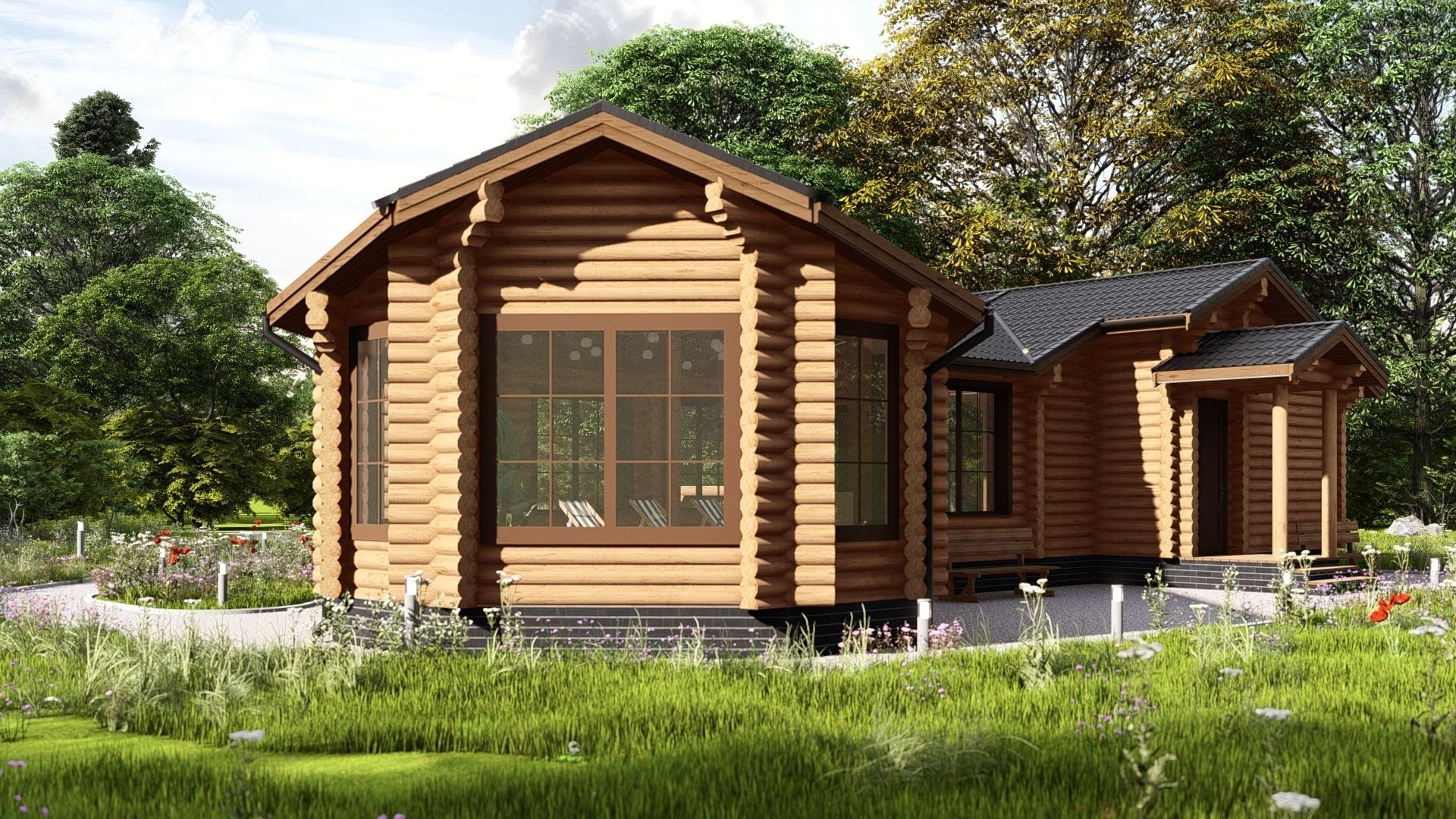 3D model of a wooden bathhouse with a pool 3D model_6