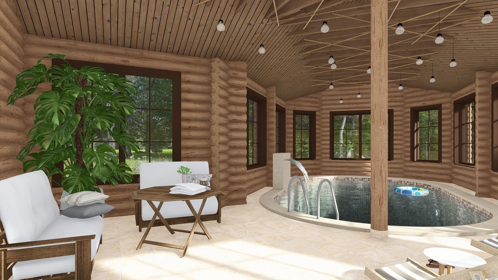 3D model of a wooden bathhouse with a pool 3D model_8