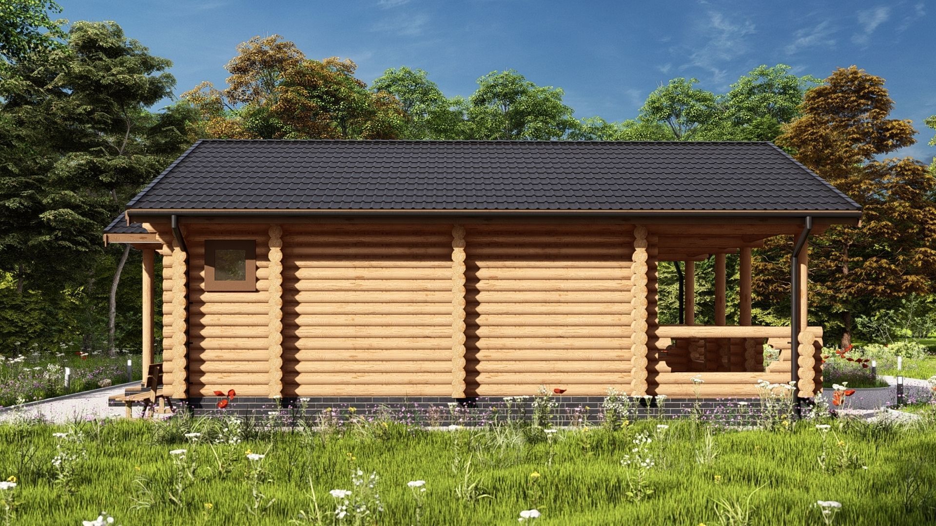 3D model of a wooden bathhouse with a pool 3D model_4