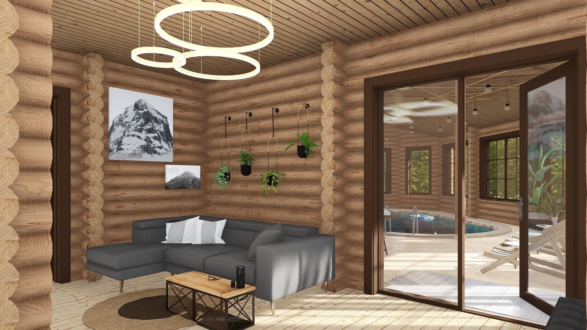 3D model of a wooden bathhouse with a pool 3D model_7