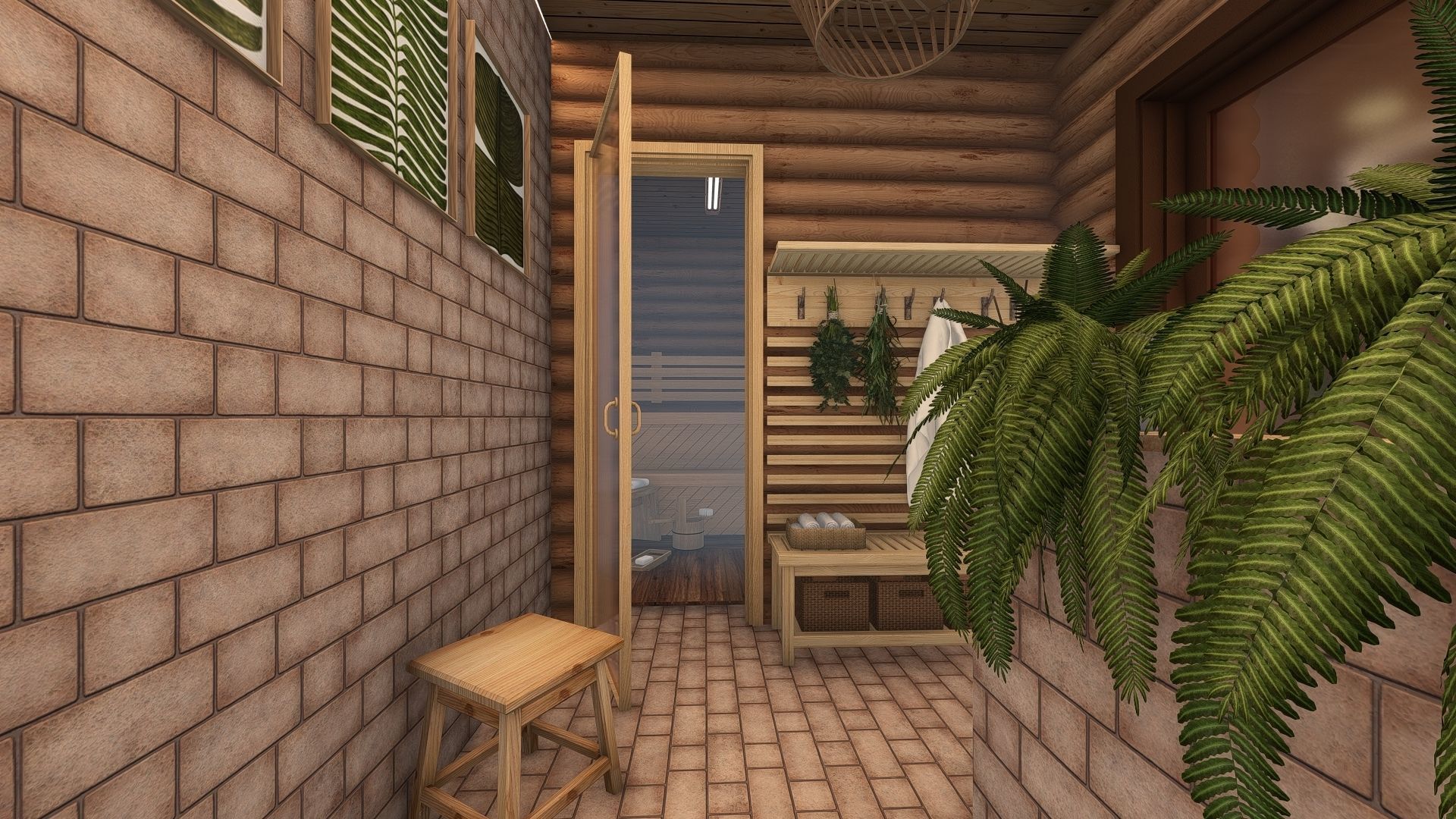 3D model of a wooden bathhouse with a pool 3D model_12