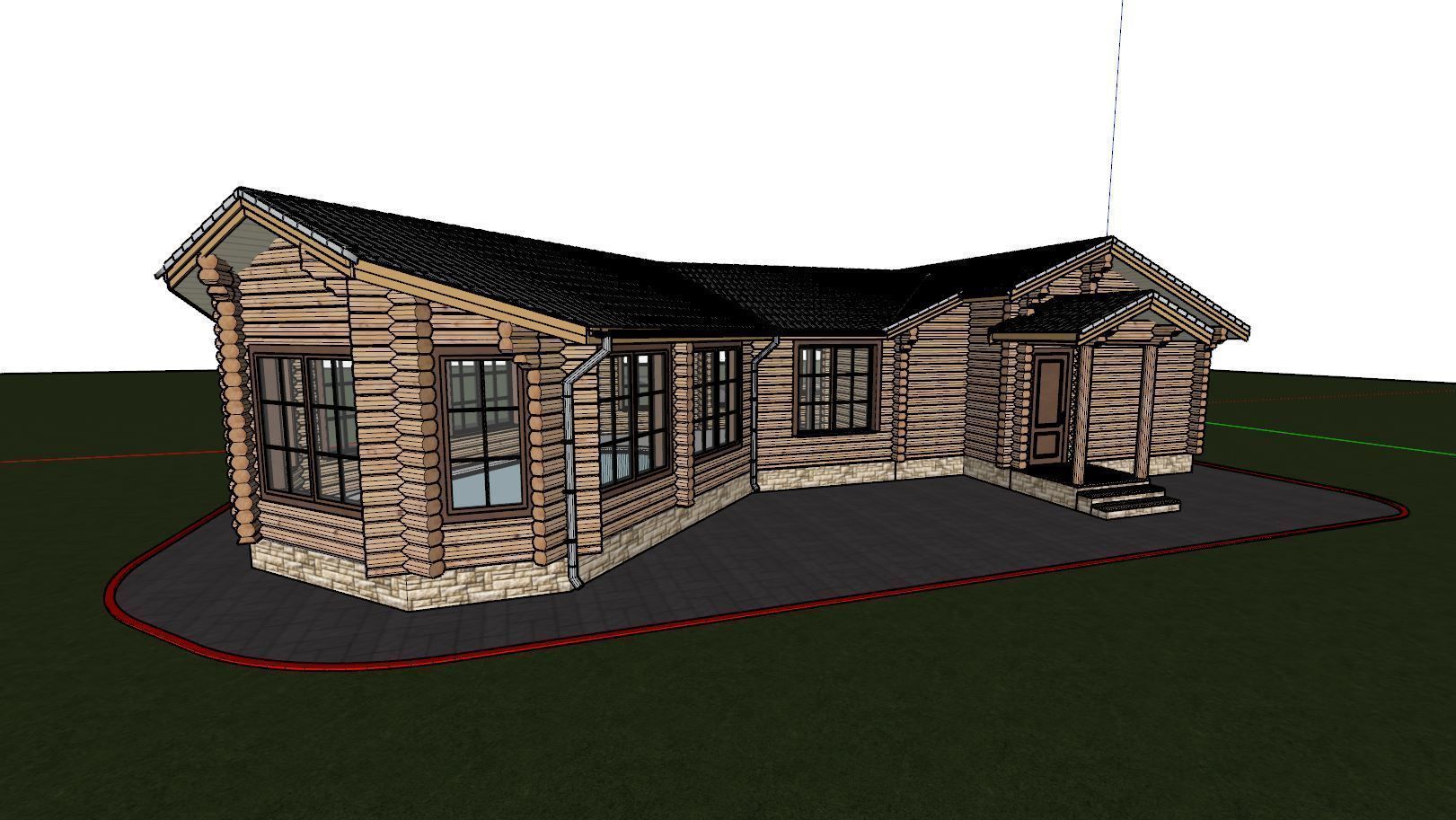 3D model of a wooden bathhouse with a pool 3D model_14