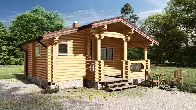 3D model of a wooden bathhouse