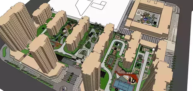 classical residential unit complex landscape