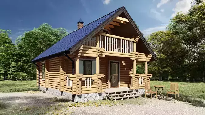 3D model of a wooden bathhouse