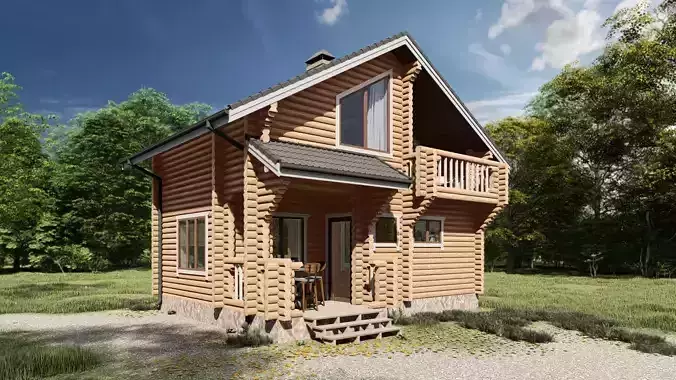 3D model of a wooden bathhouse