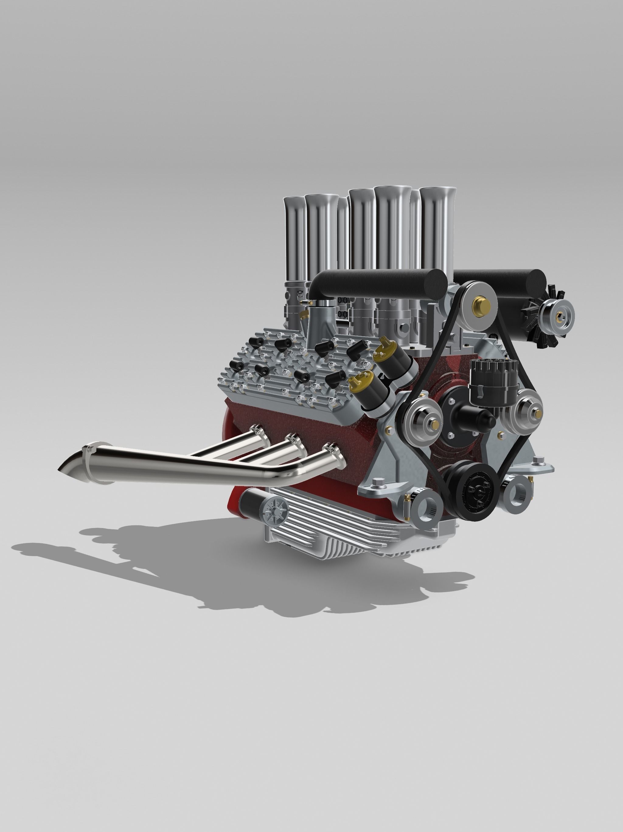 Hotrod Flathead Stacked Injection Twin Spark Engine Complete 3D print model_3