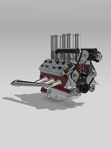 Hotrod Flathead Stacked Injection Twin Spark Engine Complete 3D print model 3