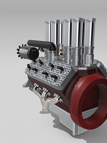 Hotrod Flathead Stacked Injection Twin Spark Engine Complete 3D print model 4