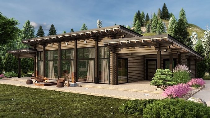 3D model of a wooden house 3D model 4