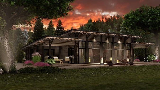 3D model of a wooden house 3D model 2