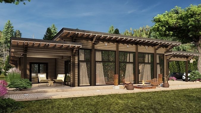 3D model of a wooden house 3D model 3