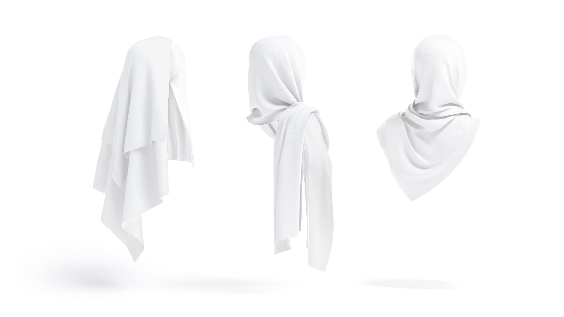 White Muslim Head Dresses Set - 7 islamic woman headwear Low-poly 3D model_5
