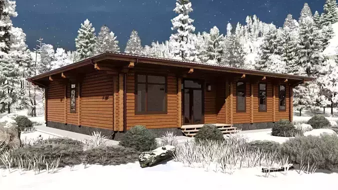 3D model of a wooden house