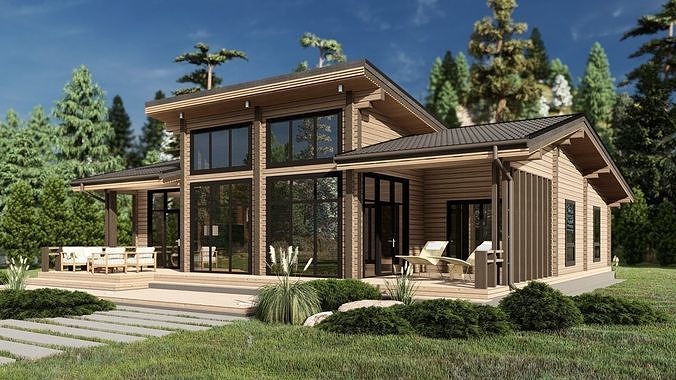 3D model of a wooden house 3D model 2
