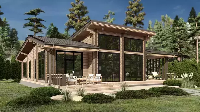 3D model of a wooden house