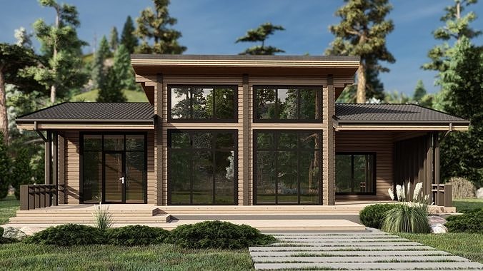 3D model of a wooden house 3D model 4