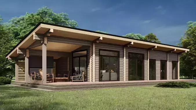 3D model of a wooden house