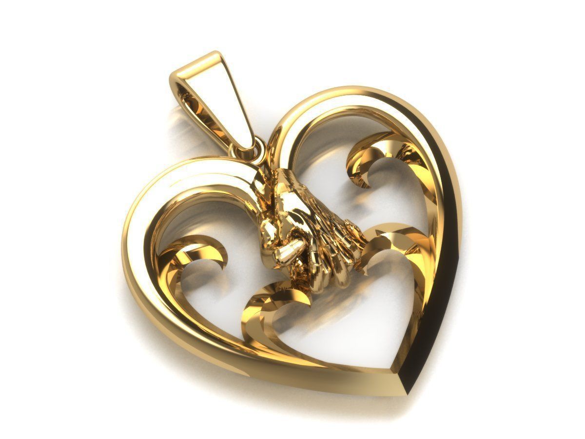 heart holding  hand pendant  3D print model_2