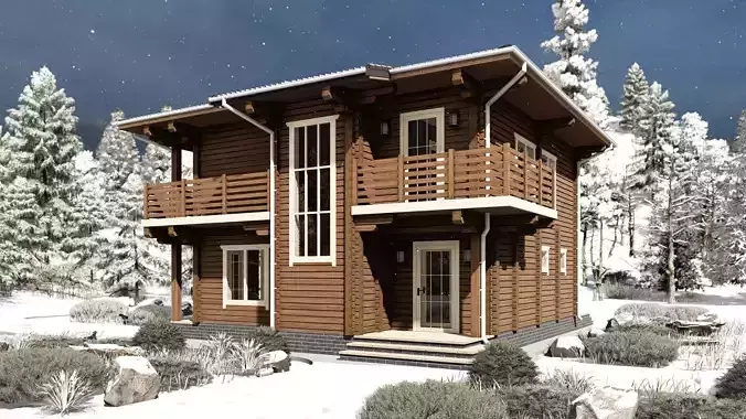 3D model of a wooden house